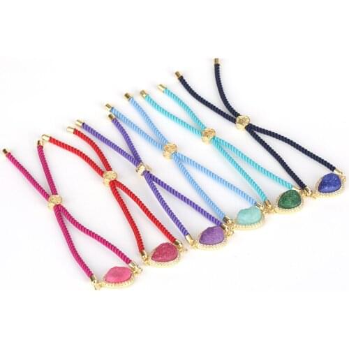 Dankaishi Pentagan Shape Nature Stone Charm Bracelet Adjustable Macrame Rope Chain Link Bracelet Bangle Colorful Stone Rope