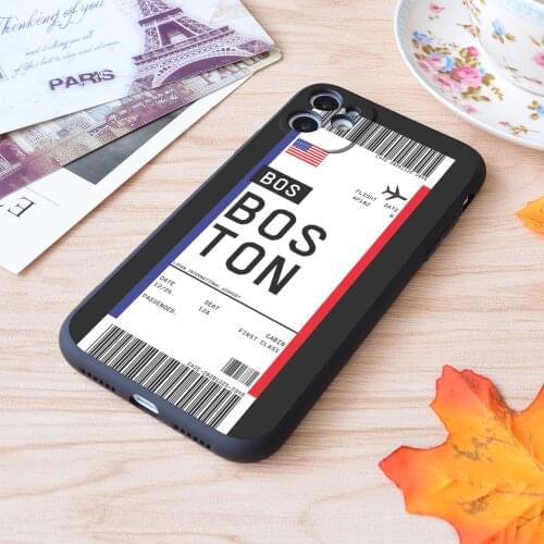 For iPhone Boston Boarding Pass First Class Air Plane Ticket Lable Flight Travel Print Soft Matt Apple iPhone Case