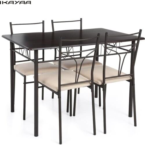 IKayaa 5PCS Modern Metal Frame Dining Kitchen Table Chairs Set for 4 Person Kitchen Furniture 120kg Load Capacity