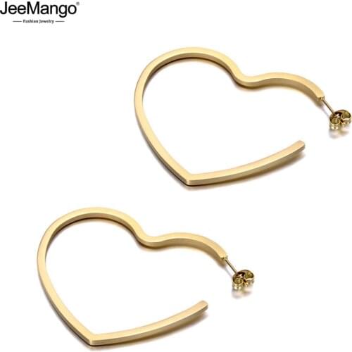 JeeMango Original Design Titanium Stainless Steel Love Heart Earrings Bohemia Office Stud Earrings Jewelry For Women JE19328