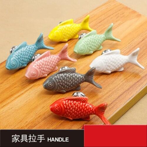 Ceramic Hand Seven Color Single Hole Handle Grass Fish Wardrobe Cabinet Drawer Shoe Cabinet European-style Hand-in-hand