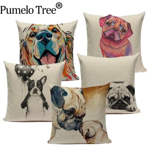 Pug Home Decorative Sofa Camping Cushions Animal Throw Pillow Case Linen High Quality Print Square Pillows Custom Cushion Cover