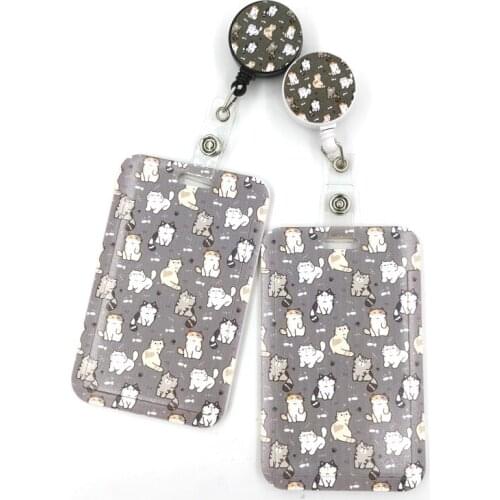 Cartoon Cats Fashion Women Card Holder Lanyard Colorful Retractable Badge Reel Nurse Doctor Student Exhibition ID Card Clips