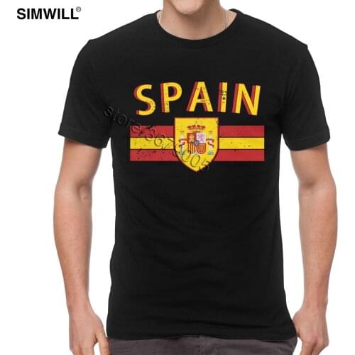 Spain Distressed Flag T Shirt Spanish Espana Crest Shield Men T-Shirt Men Cotton Vintage Short Sleeved national pride Tshirt