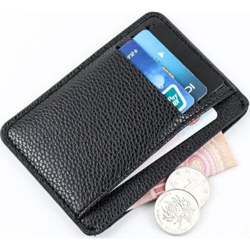 Men Card Holder PU Leather 6 Cards Slot Ultra-thin Lichee Pattern Wallet TUE88