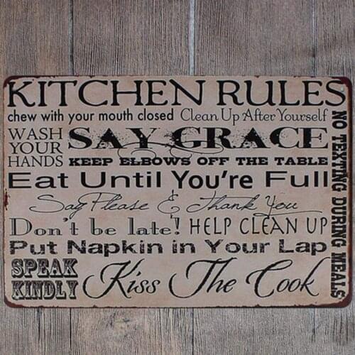 Original Vintage Design Kitchen Rules Tin Metal Signs Wall Art | Thick Tinplate Print Poster Wall Decoration Kitchen