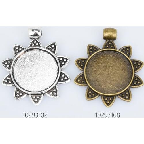 20mm Round Alloy Pendant Tray Vintage flower pendant setting with connector bail Jewelry Findings Pendants 10pcs