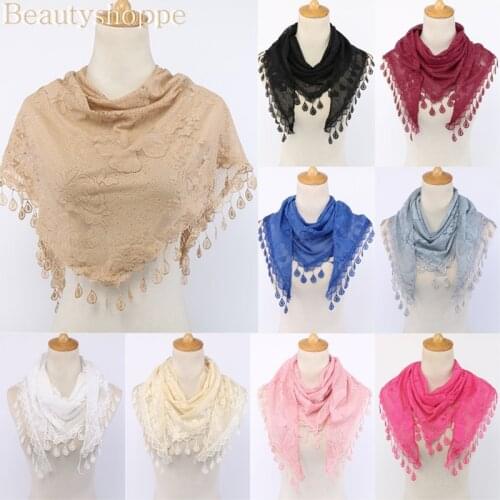 Plain Tassel Lady Lace Soft Scarf Flexible Women Triangle Bandage Floral scarves Shawl Marriage gift Wedding scarf