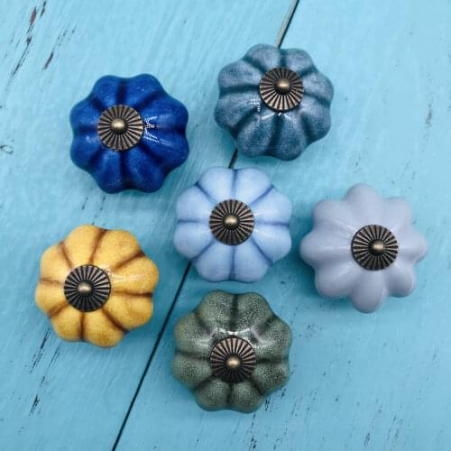 Cabinet Knobs 6 Pack - Kitchen Hardware Round Handles 6 Colors Glazed Ceramic Vintage Knobs Cupboard Drawer Pull Handle