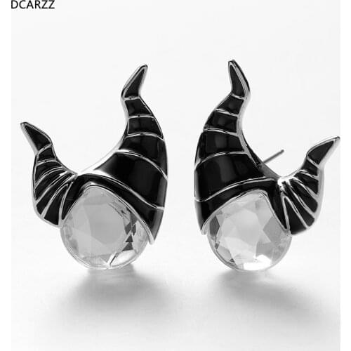 Rhinestone Maleficent Earrings Black Horns Stud Earrings Women Halloween Party Cosplay Costume Villain Jewelry Wholesale