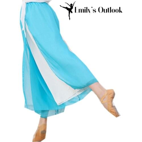 Light Weight Side Slit Long Pants Loose Harem Trouser Women Two Layer Contrast Color Dancer Practice Wear Red-White