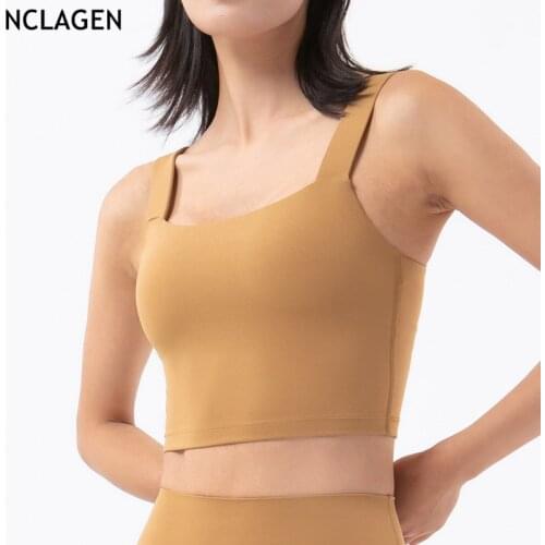 NCLAGEN HIGH SUPPORT Yoga Tops Women U-type Back Exercise Gym Sports Bra Naked-feel Widen Straps Elastic Push-up Padded Crop Top