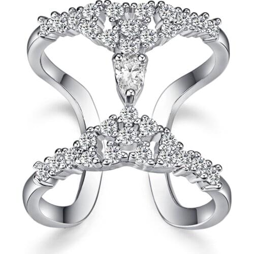 Luxury Party Famous Brand Crown Shape Ring for Women Girls Pure Platinum Plated Inlaid Zircon Adjustable Trendy Rings Wedding