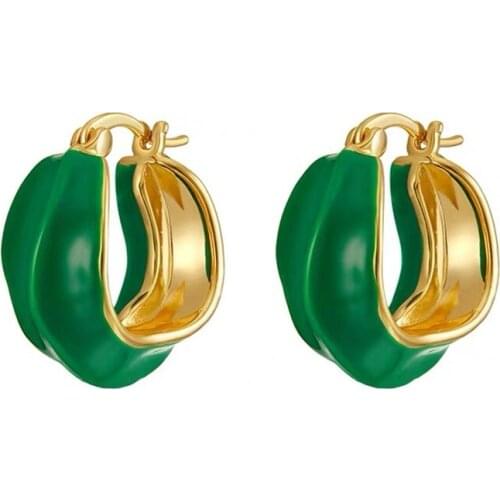 Rongho Vintage Irregular Metal Epoxy Hoop Earrings for Women Charms Jewelry Female Ename Geometric Circle Earring Brincos