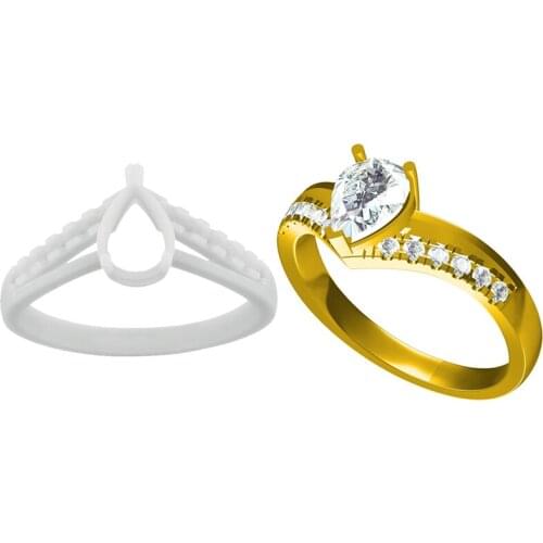 High Wax Contained Resin Ring with Pear Shape Stone Hole Jewelry Industrial 3D Model of Women Wedding Ring
