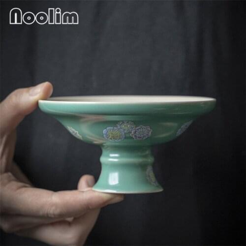 Japanese Ceramic High Dessert Plate Restaurant Simple Dried Fruit Snack Plate Cake Tray Tea Bowl Nut Dish Kitchen Tableware