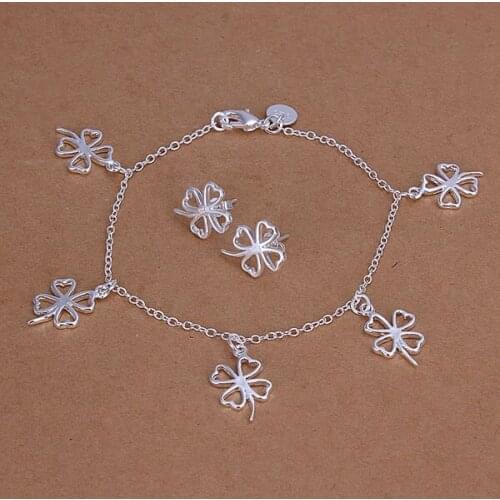 S148 Wholesale, free shipping r jewelry set, fashion jewelry set Four-Leaved Clover Earrings Bracelet Jewelry Set