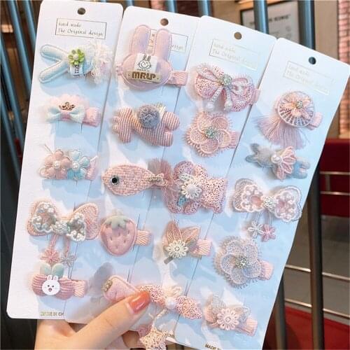 Kids Children Girls BB Hair Clips Hairpins Lace Bow Knot Rabbit Star Princess Korean Cute Crown Accessories Wholesale Gifts