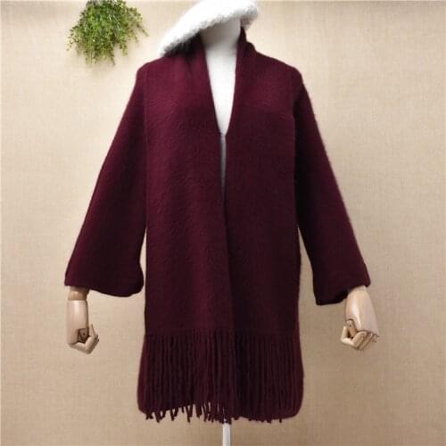 Ladies women fashion autumn winter mink cashmere knitted tassel long sleeves loose cardigans mantle autumn winter jacket coat