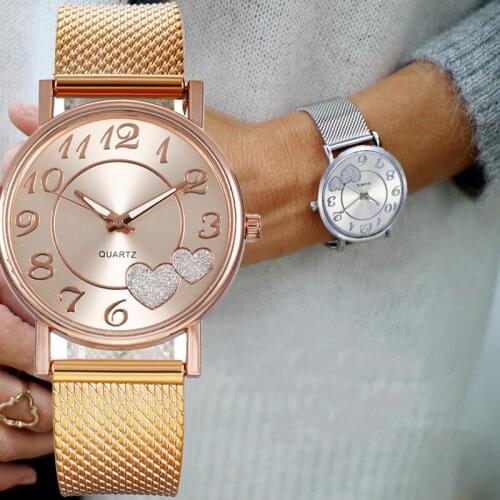 Top Fashion Women Watches Ladies Watch Silver Heart Dial Silicone Mesh Belt Wrist Watch Reloj Mujer Montre Femme Womens Watch