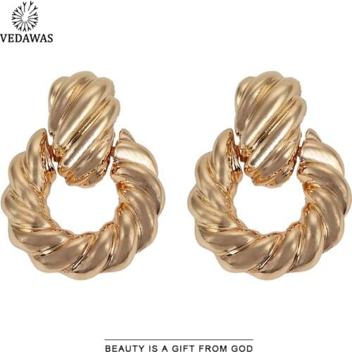 Vedawas Vintage Round Twist Stud Earrings for Women Trendy Metal Maxi Gold Silver Color Geometric Earrings Fashion Jewelry Gifts