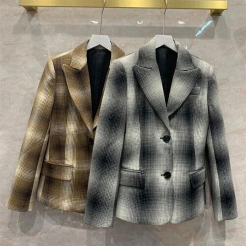 England Style OL vintage plaid blazer jackets Spring Autumn High quality Womens wool coat C643