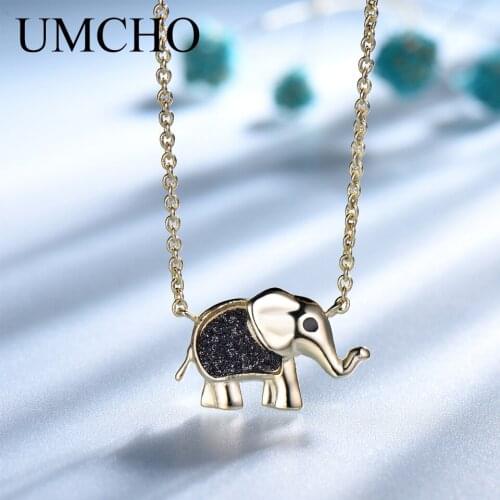 UMCHO Glitter Elephant 925 Sterling Silver Necklace Pendants For Women Girls Birthday Party Gift Decoration Fine Jewelry