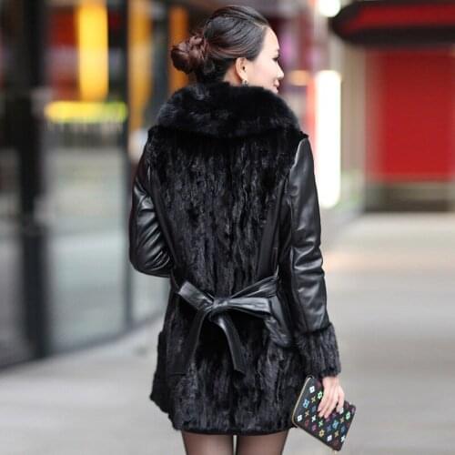 Winter Women Real Fur Coat Mink Coats Patchwork Sheepskin Genuine Leather Jacket Natural Fox Fur Collar Plus Size 930-1 s