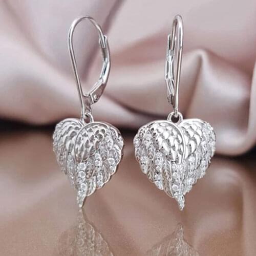 1Pair Guardian of Love Earrings Heart Dangle Drop Jewelry for Women Silver Color AA Zircon Fashion Earring Valentines Day Gift