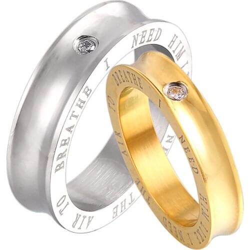 RIR 1 Pcs Lovers Wedding Ring Sets Silver & Gold Stainless Steel Engagement Ring His & Her Gold Steel Ring Jewelry Best Gifts