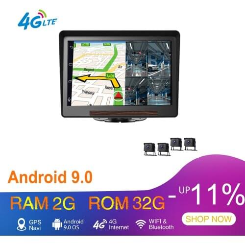 10inch Touch Android 9.0 4G Truck DVR Camera 4 Channels 3G 4G MDVR GPS Navigation WiFi BT Video Recorder Monitor RAM2G+ROM32G