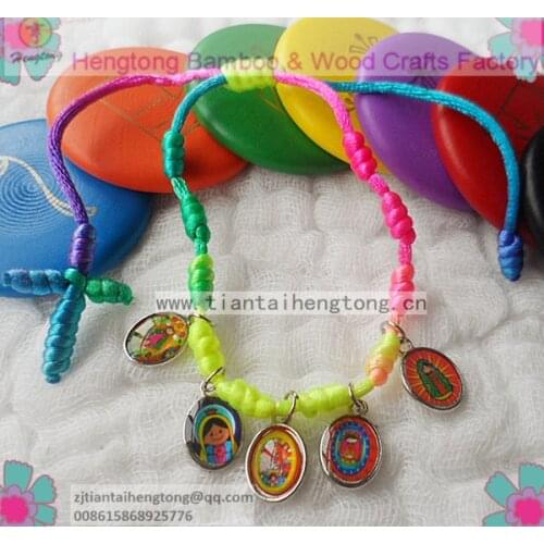 10pcs/lot rope rosary baby virgin Guadalupe bacelet/cord osary bracelet/decenario bracelet with religious image pendant