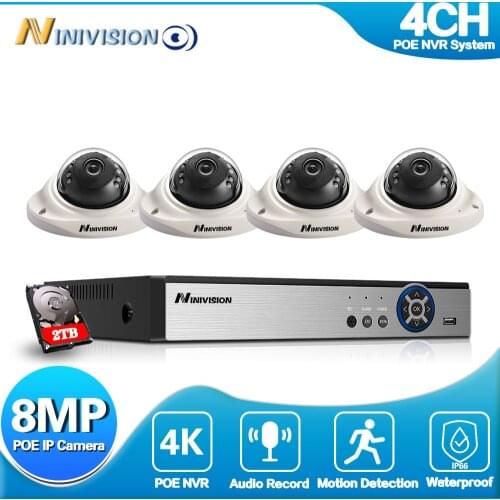 4ch 8MP POE IP Camera System Kit Dome H.265 Security 4K 8ch POE NVR Indoor Violence-proof CCTV Alarm Video P2P