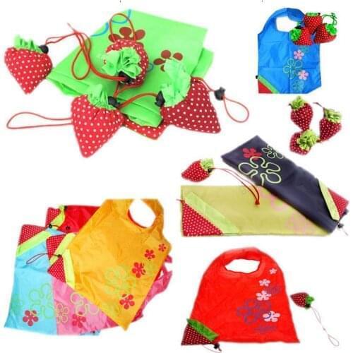 500pcs Portable Cute Eco Reusable Storage package Tote Folding Foldable Strawberry Bag home