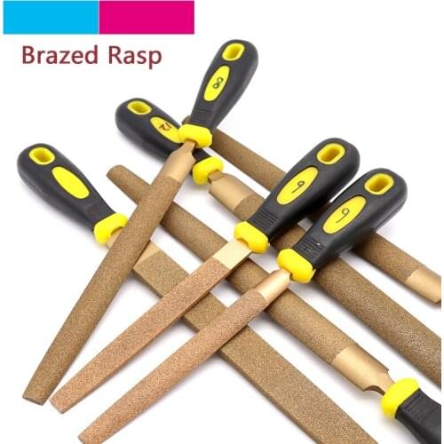 6'' to 14'' Braze Diamond Files Rasp Flat/Semi-circular Metal File For Superhard Object Grinding Woodworking Carving Hand Tools