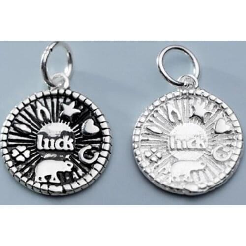 925 Sterling Silver Round Coin Luck Charms DIY Fine Jewelry Making Bracelets 12.5mm Women Decoration S925 Silver Dangle Pendants