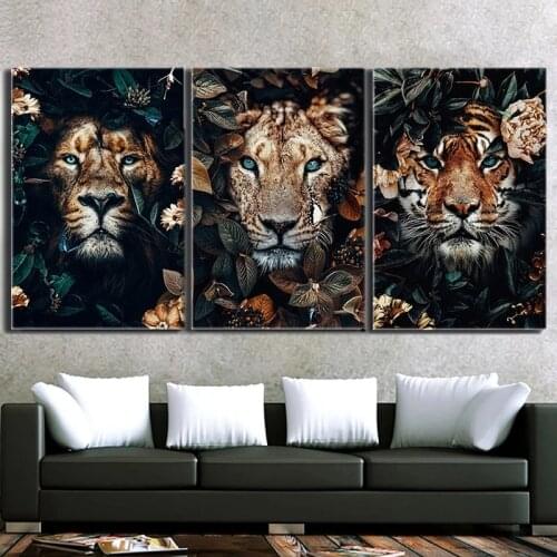 Abstract Animals Art Posters Tiger Lions Jungle Nordic Wall Art Canvas Painting Prints Pictures for Living Room Home Decoration