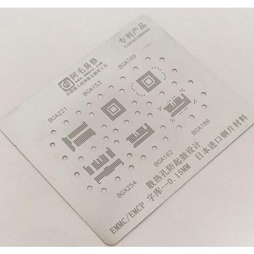 Amaoe EMMC EMCP BGA Reballing Stencil for UFS Font BGA153 162 169 186 221 254 Universal Reballing Stencil 0.15mm