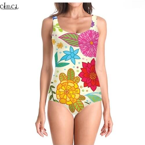 CLOOCL Fashion Women One-piece Swimsuit Ethnic Paisley Flower 3D Print Girl Bathing Suit Sleeveless Women Swimwear