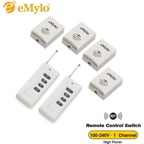 EMylo RF AC 100-240V 2500W Smart Switch, Wireless Remote Control Light Switch White Color Transmitter 4X 1 Channel Relays Toggle