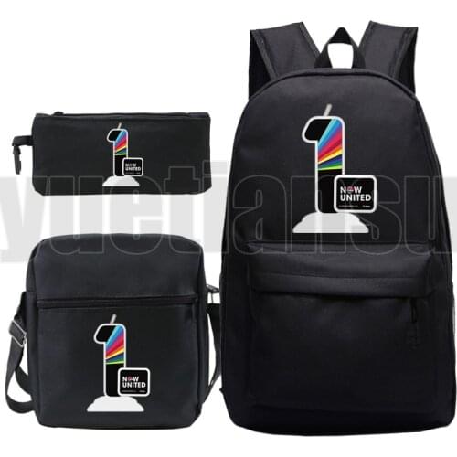 3 PCS/set Anime Now United-Better Album Backpack Men Plecak Black Zipper Bag Pack Shoulder Bookbag Pencil Bag UN Team Mochila