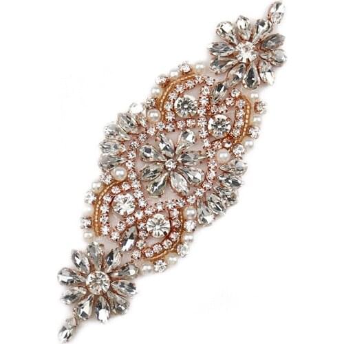 Hot Sale Rose Gold Rhinestone Applique Crystal Belts For Wedding Dresses WRA-871