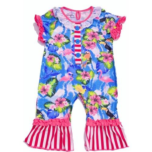 Baby jumpsuit crawling suit Baby girl Flamingo print short sleeved jumpsuit