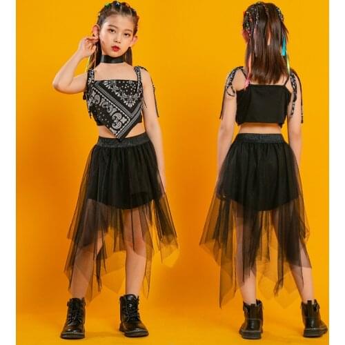 Childrens Sets Girls Camisole Skirt Streetwear Hip Hop Gothic Tracksuit Tops Tees Skirts Kids Stage Jazz Dance Clothing