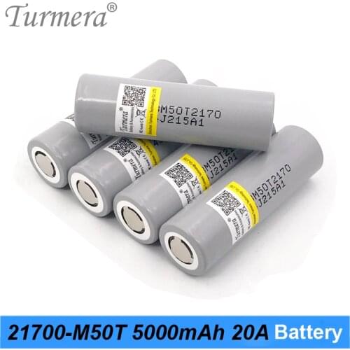 Turmera 21700 M50T 5000mAh Lithium Battery 20A Discharge Current for Flashlight Heanlamp and 36V 48V Electric Bike Batteries Use