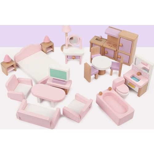 22pcs Miniature Furniture Dollhouse Furniture Set Educational Pretend Play Toys for Dolls House Wooden Children Kids Girls Gifts