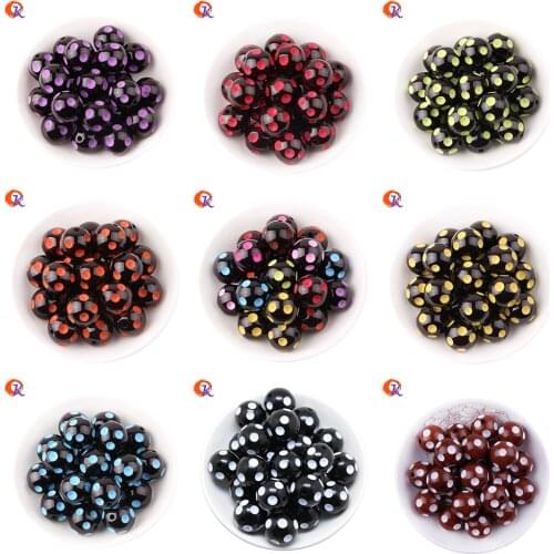 Fashion Jewelry 100Pcs/Lot 20MM Resin Round Black Beads With Mix Color Polka Dot Beads For Chunky Handmade Jewelry CD-RPB-20MM