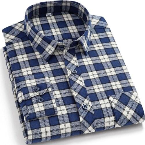 Mens Winter Warm Flannel Plaid Long sleeve Regular Fit Casual Shirts New Model Plus Size Vintage Button Blouse Costume Clothing