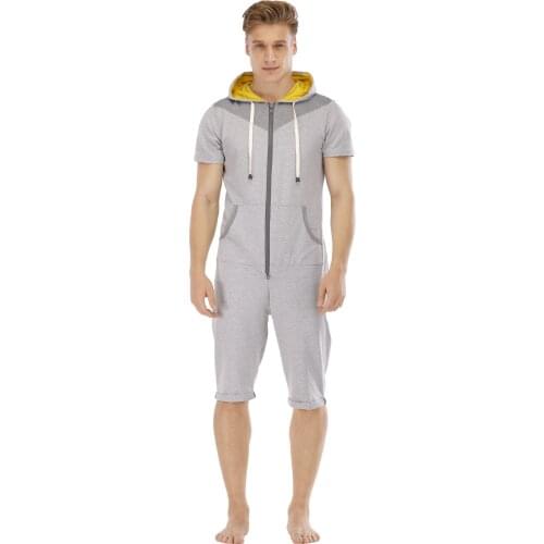 Mens Short Sleeve Sweatshirt Hoodies Short Pants Romper Mens Overalls Sportswear Summer Casual Tracksuit Jumpsuit