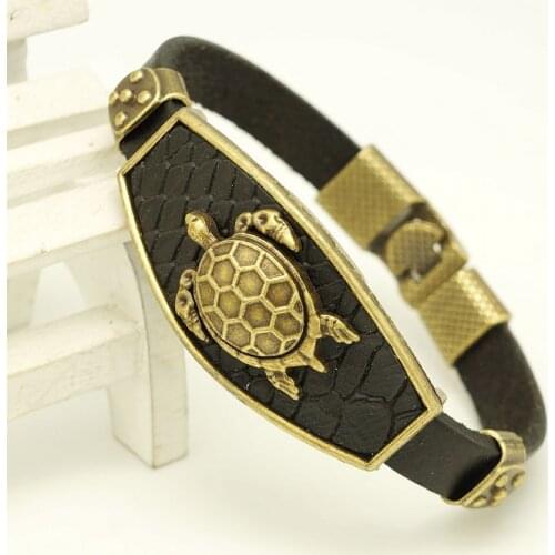 European And American Fashion Zinc Alloy Lucky Turtle Leather Handmade Leather Bracelet For Men Two-color